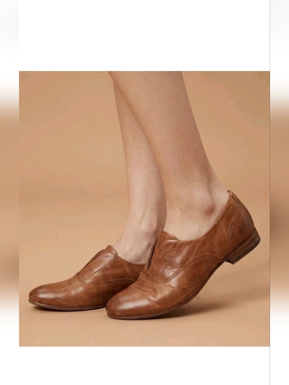 Frye Women's Jillian Cognac Leather Slip Oxford Slip-On Shoes! 8.5 Excellent
